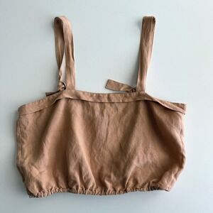 Ozma Vivien USA Made Silk Linen Blend Blush Peach Cropped Tie Strap Tank Top S